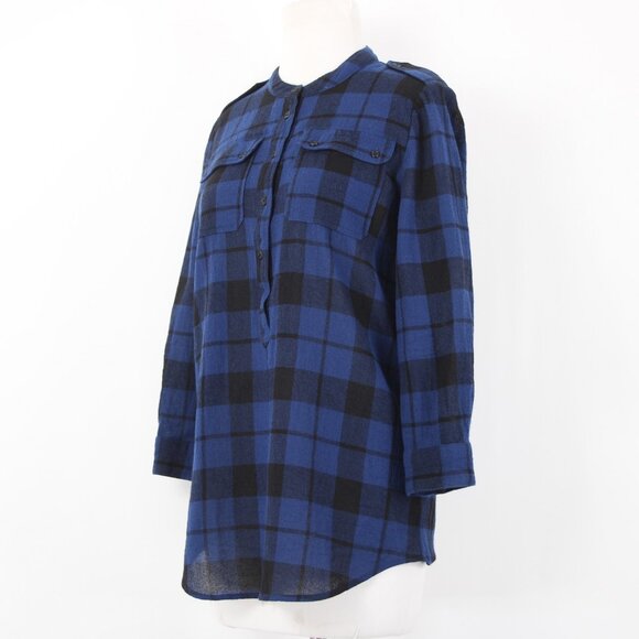 Burberry Brit Top Sz P Blue Black Plaid Buttons Pockets 100% Wool Top - Picture 3 of 12